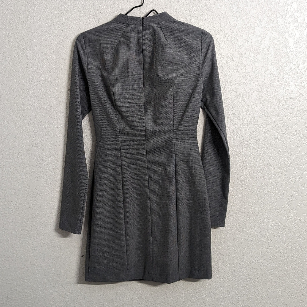 Zara gray front chest cut out Houndstooth sheath mini dress long sleeves size S - Picture 3 of 12